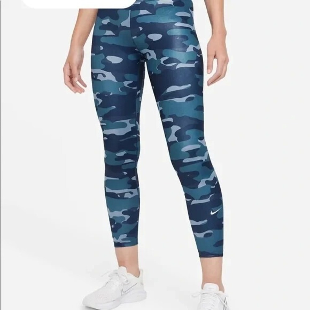 Nike Women's Mid Rise Camo Dri FIT One Leggings Blue Size XS NEW $70